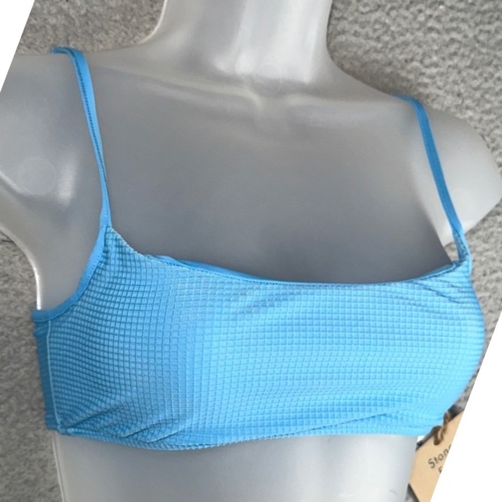 Stone Fox Swim x PacSun Bikini Top Women S Blue Ribbed Bralette Scoop Neck NWT - Picture 12 of 14